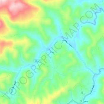 Mappa topografica Gilley, altitudine, rilievo