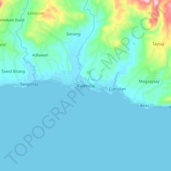 Mappa topografica Valencia, altitudine, rilievo