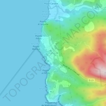 Mappa topografica Mahault, altitudine, rilievo
