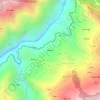 Mappa topografica Tyawal, altitudine, rilievo
