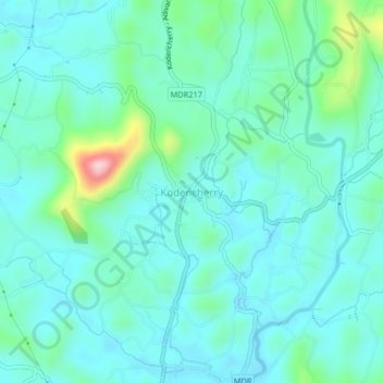 Mappa topografica Kodencherry, altitudine, rilievo