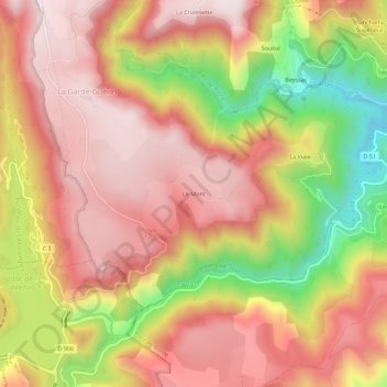 Mappa topografica Le Mont, altitudine, rilievo