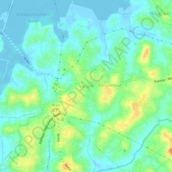 Mappa topografica Varam, altitudine, rilievo