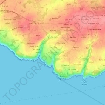 Mappa topografica Languiforc'h, altitudine, rilievo
