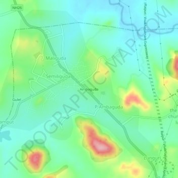 Mappa topografica Ambaguda, altitudine, rilievo