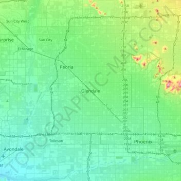 Mappa topografica Glendale, altitudine, rilievo