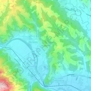 Mappa topografica Muggauberg, altitudine, rilievo