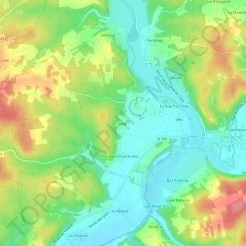 Mappa topografica Lâge, altitudine, rilievo