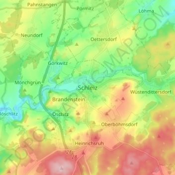 Mappa topografica Schleiz, altitudine, rilievo
