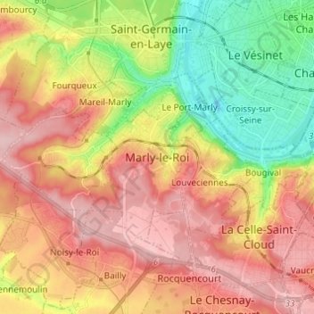 Mappa topografica Marly-le-Roi, altitudine, rilievo