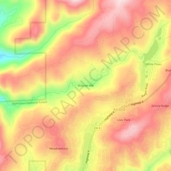 Mappa topografica Manuel Mill, altitudine, rilievo