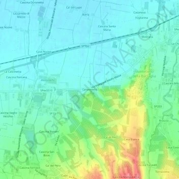 Mappa topografica Genestrello, altitudine, rilievo