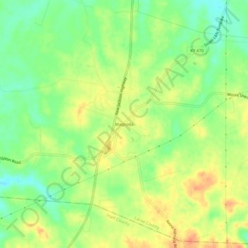 Mappa topografica Magnolia, altitudine, rilievo