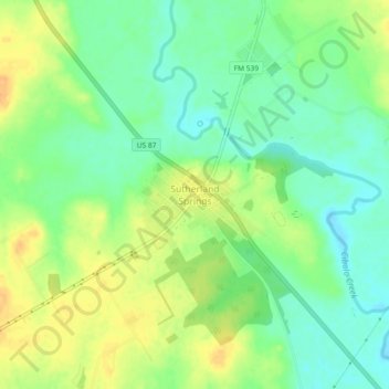 Mappa topografica Sutherland Springs, altitudine, rilievo