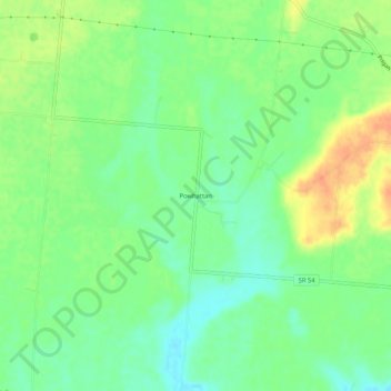 Mappa topografica Powhattan, altitudine, rilievo