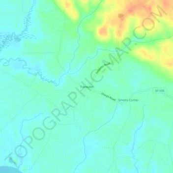Mappa topografica Tidewater, altitudine, rilievo
