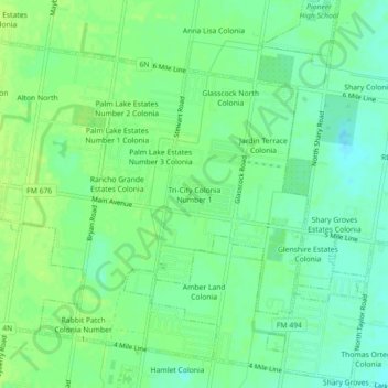 Mappa topografica Tri-City Colonia Number 1, altitudine, rilievo