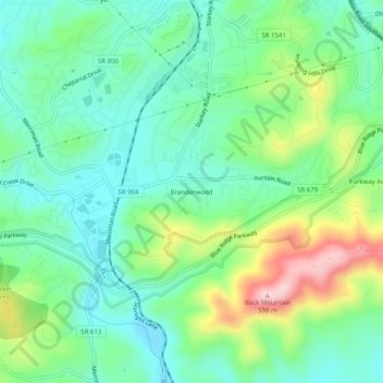 Mappa topografica Branderwood, altitudine, rilievo