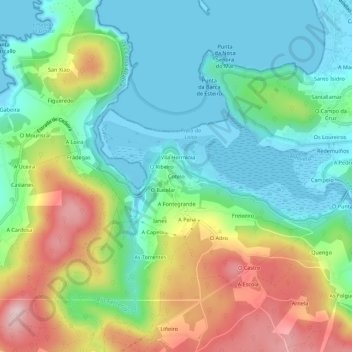 Mappa topografica Cotelo, altitudine, rilievo