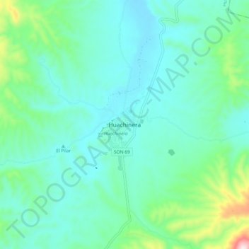 Mappa topografica Huachinera, altitudine, rilievo