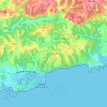 Mappa topografica Mare Gaillard, altitudine, rilievo