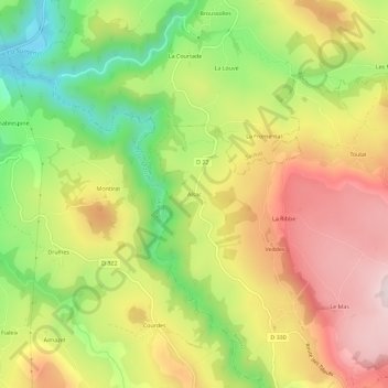 Mappa topografica Alsac, altitudine, rilievo