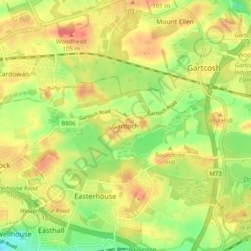 Mappa topografica Gartloch, altitudine, rilievo