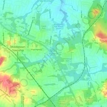 Mappa topografica Town Brook, altitudine, rilievo