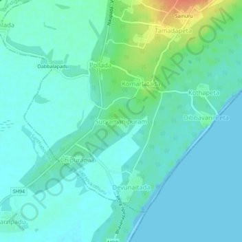 Mappa topografica Suryamanipuram, altitudine, rilievo