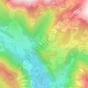 Mappa topografica Delaz Inferiore, altitudine, rilievo