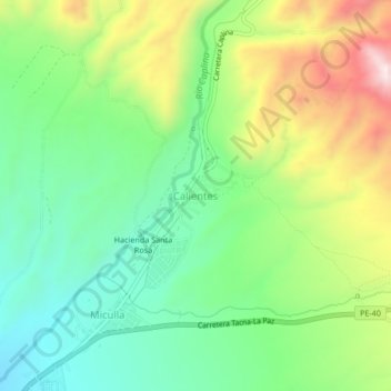 Mappa topografica Calientes, altitudine, rilievo