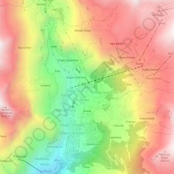 Mappa topografica Loz, altitudine, rilievo