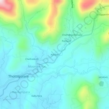 Mappa topografica Koodal, altitudine, rilievo
