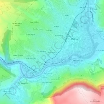 Mappa topografica Malhourtet, altitudine, rilievo