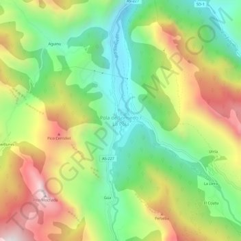 Mappa topografica Pola de Somiedo, altitudine, rilievo