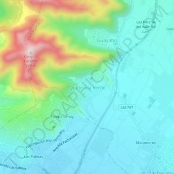 Mappa topografica Quebrada Verde, altitudine, rilievo
