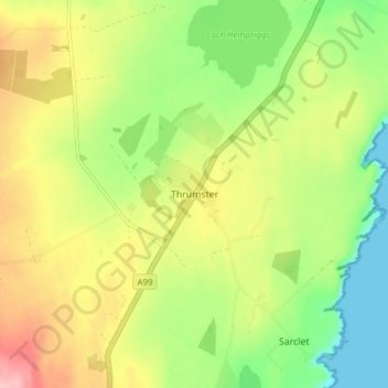 Mappa topografica Thrumster, altitudine, rilievo