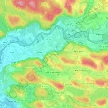 Mappa topografica Gitzensteig, altitudine, rilievo