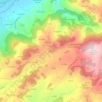 Mappa topografica Hameau du Trêve, altitudine, rilievo