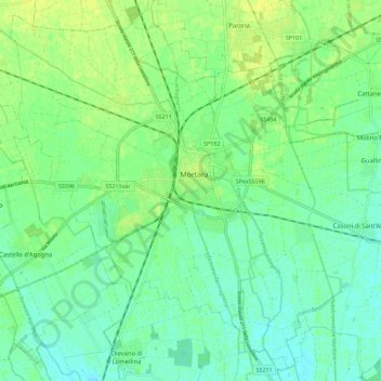 Mappa topografica Mortara, altitudine, rilievo