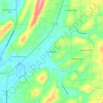 Mappa topografica Innsbrooke, altitudine, rilievo