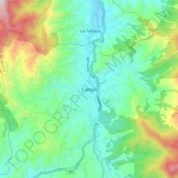 Mappa topografica Caldas, altitudine, rilievo