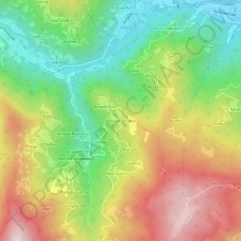 Mappa topografica Borgata Sarnaud, altitudine, rilievo