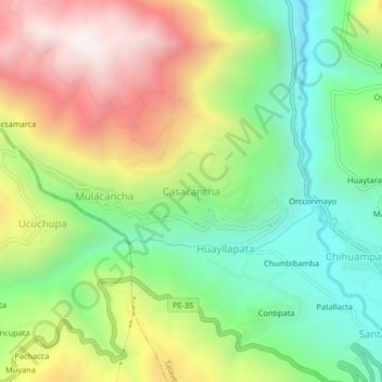 Mappa topografica Casacancha, altitudine, rilievo
