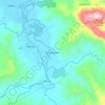 Mappa topografica Pindugangan, altitudine, rilievo