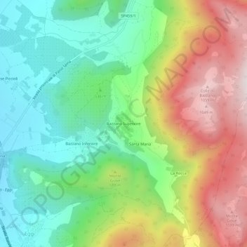Mappa topografica Bazzano Superiore, altitudine, rilievo