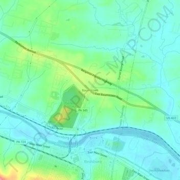 Mappa topografica Baumstown, altitudine, rilievo