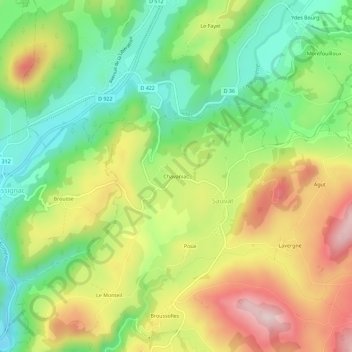 Mappa topografica Chavaniac, altitudine, rilievo