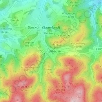 Mappa topografica Dörnholthausen, altitudine, rilievo
