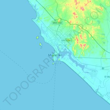 Mappa topografica Mazatlán, altitudine, rilievo